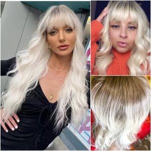 White ombré ash wig with bangs